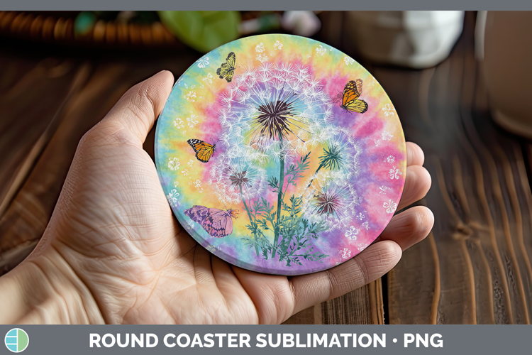 Dandelion Flowers 03 Tie Dye Round Coaster Sublimation Desig