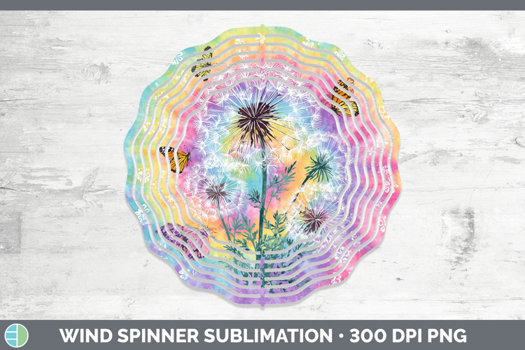 Dandelion Flowers 03 Tie Dye Wind Spinner Sublimation Design