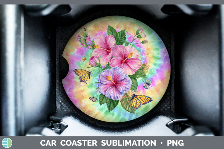 Hibiscus Flowers 03 Tie Dye Car Coaster Sublimation Design