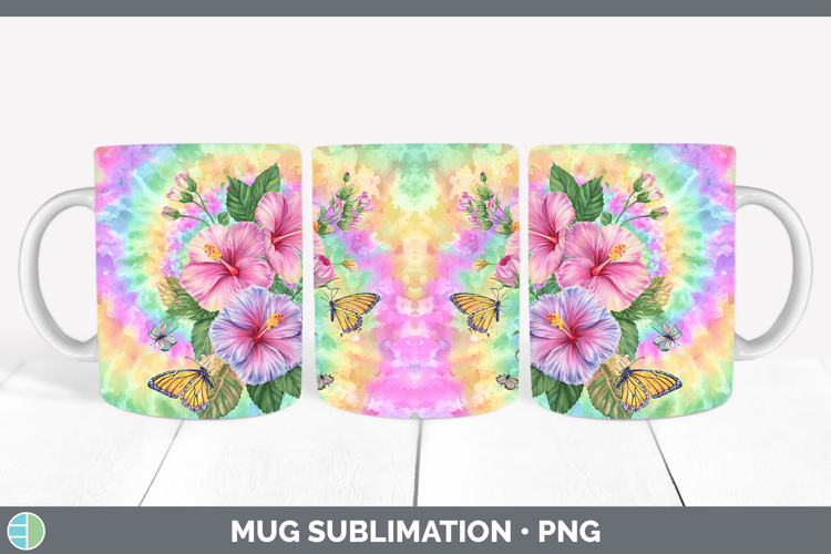 Hibiscus Flowers 03 Tie Dye Mug Wrap Sublimation Design