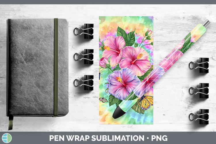 Hibiscus Flowers 03 Tie Dye Pen Wrap Sublimation Design