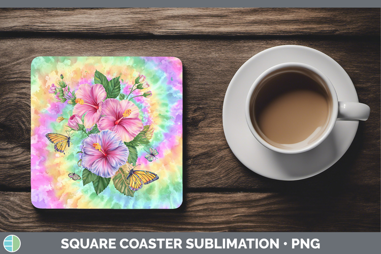 Hibiscus Flowers 03 Tie Dye Square Coaster Sublimation Desig