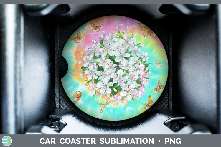 Jasmine Flowers 03 Tie Dye Car Coaster Sublimation Design