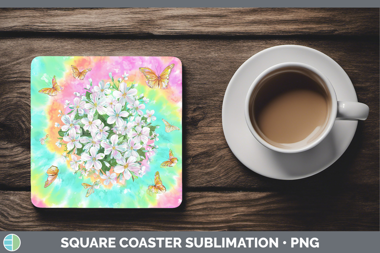 Jasmine Flowers 03 Tie Dye Square Coaster Sublimation Design