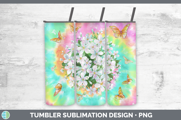 Jasmine Flowers 03 Tie Dye Tumbler Sublimation Design
