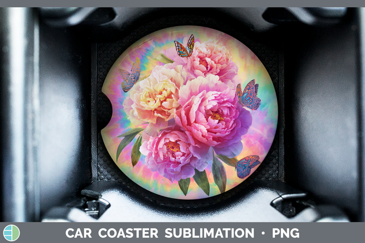 Peony Flowers 03 Tie Dye Car Coaster Sublimation Design