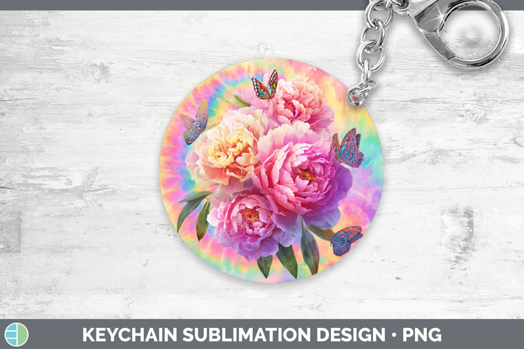 Peony Flowers 03 Tie Dye Keychain Sublimation Design