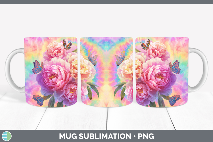 Peony Flowers 03 Tie Dye Mug Wrap Sublimation Design