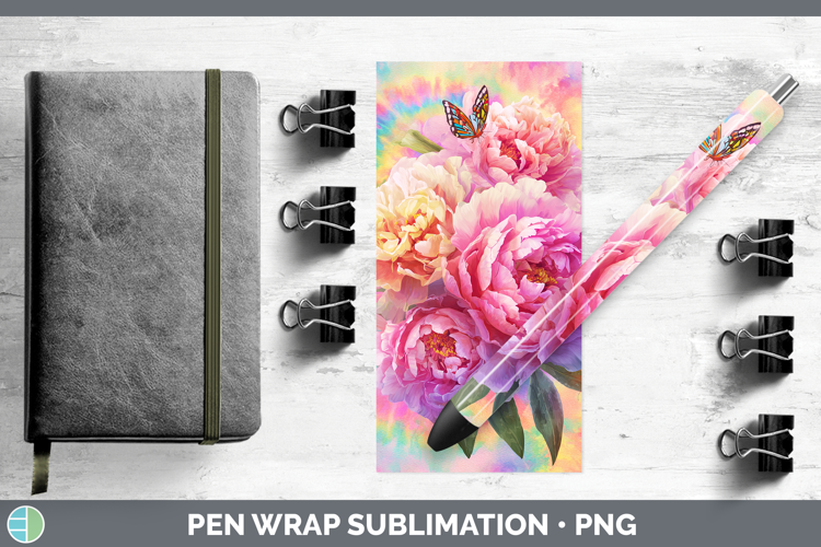 Peony Flowers 03 Tie Dye Pen Wrap Sublimation Design
