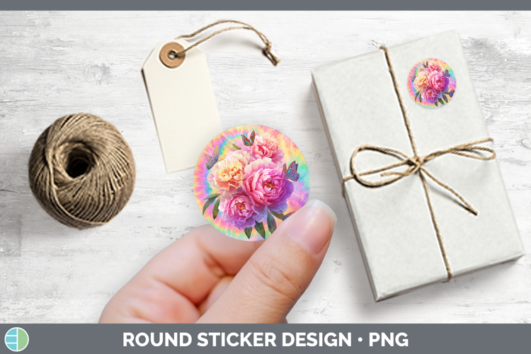 Peony Flowers 03 Tie Dye Stickers Design