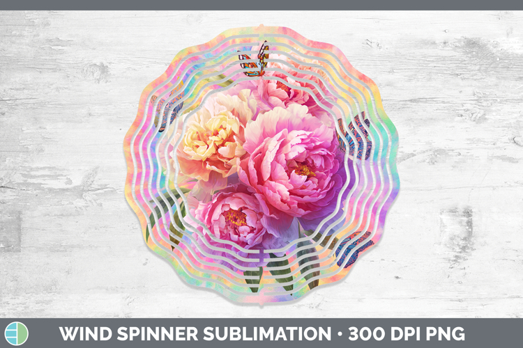 Peony Flowers 03 Tie Dye Wind Spinner Sublimation Design
