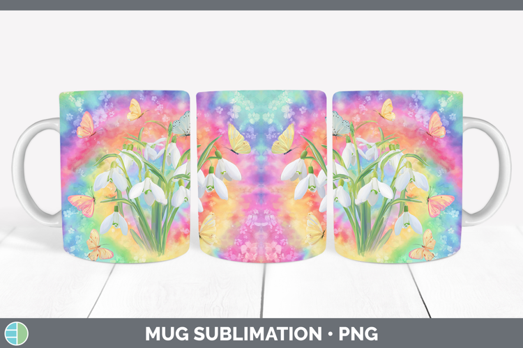 Snowdrop Flowers 03 Tie Dye Mug Wrap Sublimation Design
