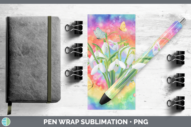 Snowdrop Flowers 03 Tie Dye Pen Wrap Sublimation Design