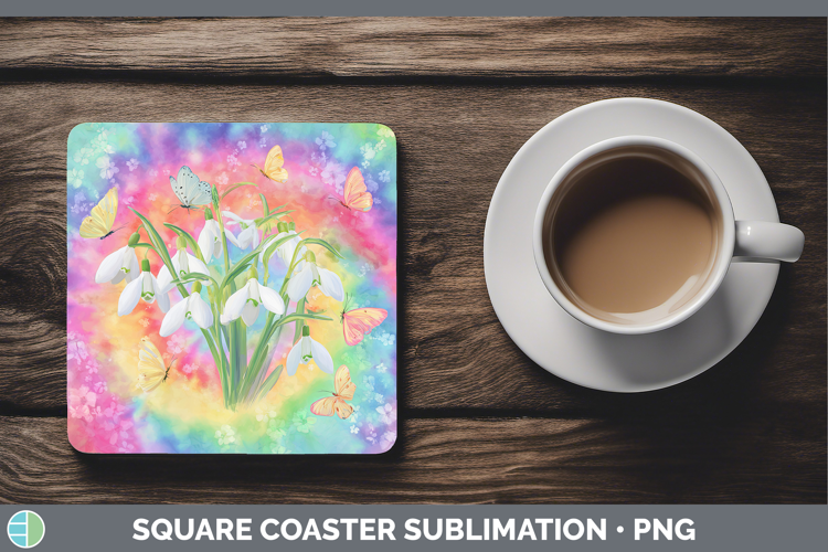 Snowdrop Flowers 03 Tie Dye Square Coaster Sublimation Desig