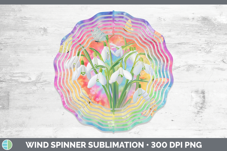 Snowdrop Flowers 03 Tie Dye Wind Spinner Sublimation Design