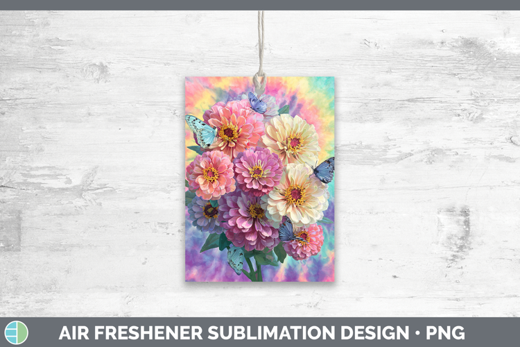 Zinnia Flowers 03 Tie Dye Air Freshener Sublimation Design