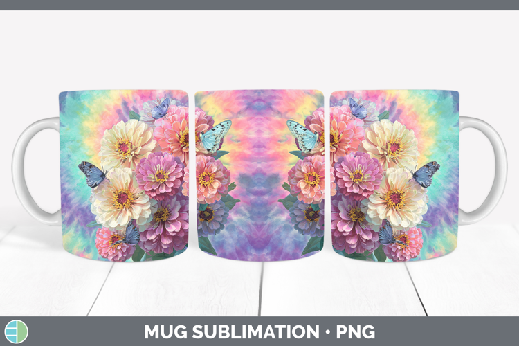 Zinnia Flowers 03 Tie Dye Mug Wrap Sublimation Design