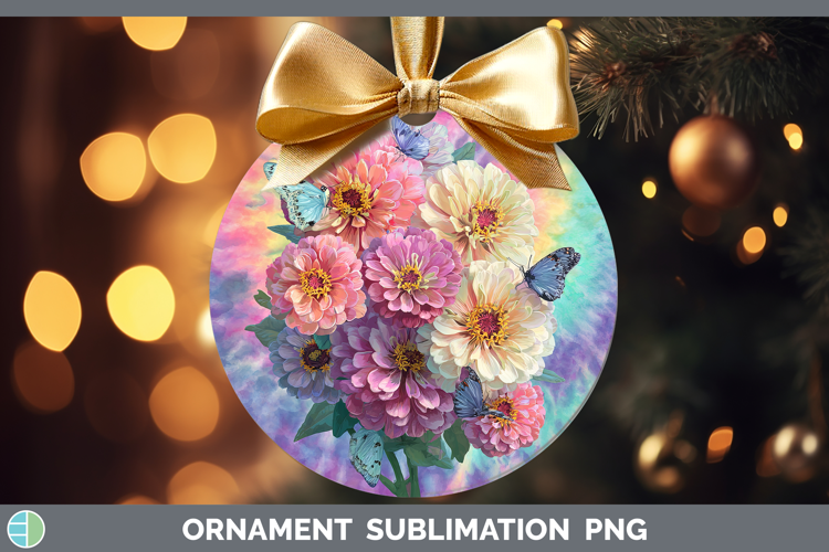 Zinnia Flowers 03 Tie Dye Ornament Sublimation Design