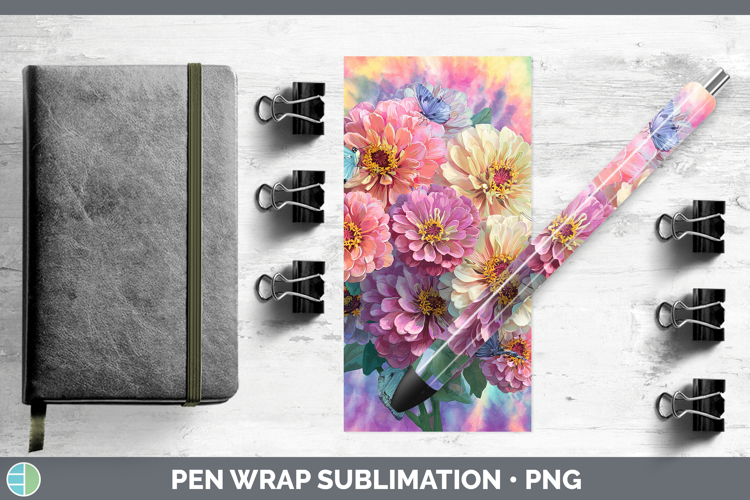 Zinnia Flowers 03 Tie Dye Pen Wrap Sublimation Design