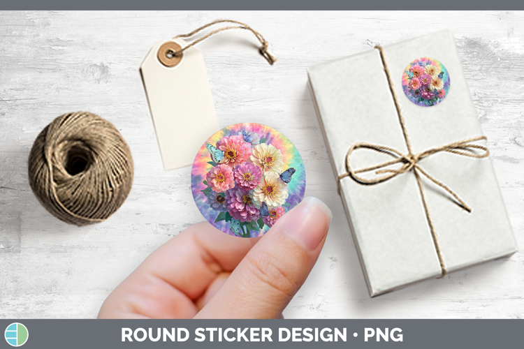 Zinnia Flowers 03 Tie Dye Stickers Design