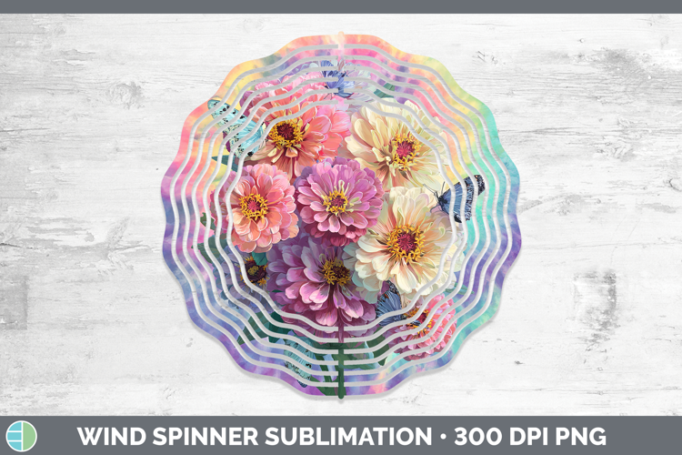 Zinnia Flowers 03 Tie Dye Wind Spinner Sublimation Design