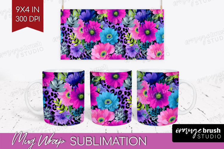Floral Mug Wrap - Sping Flowers Mug PNG Sublimation