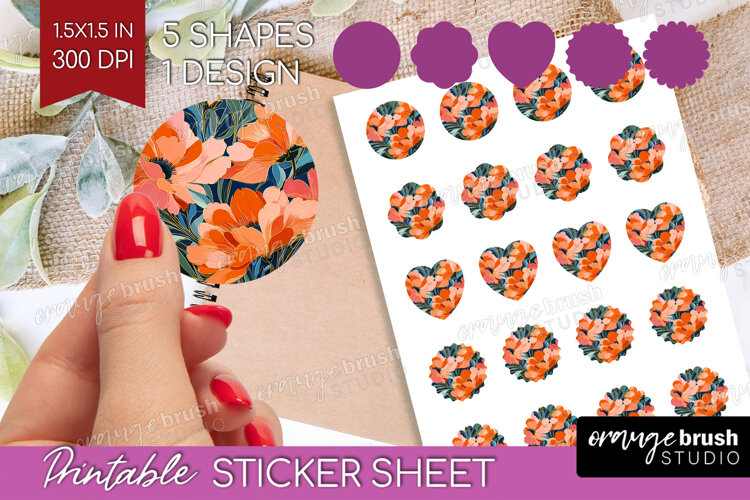 Floral Round Sticker - Sping Flowers Printable Sticker Sheet example image 1