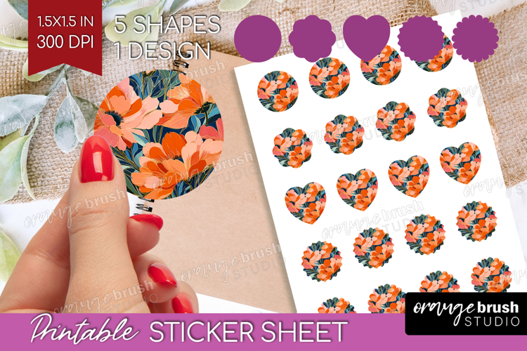 Floral Round Sticker - Sping Flowers Printable Sticker Sheet