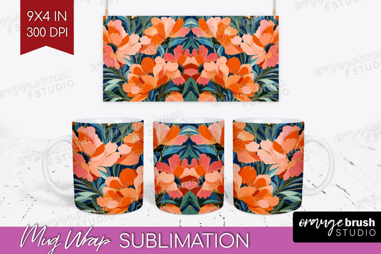 Floral Mug Wrap - Sping Flowers Mug PNG Sublimation