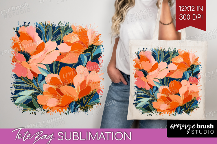 Floral Tote Bag - Sping Flowers Tote Bag PNG Sublimation