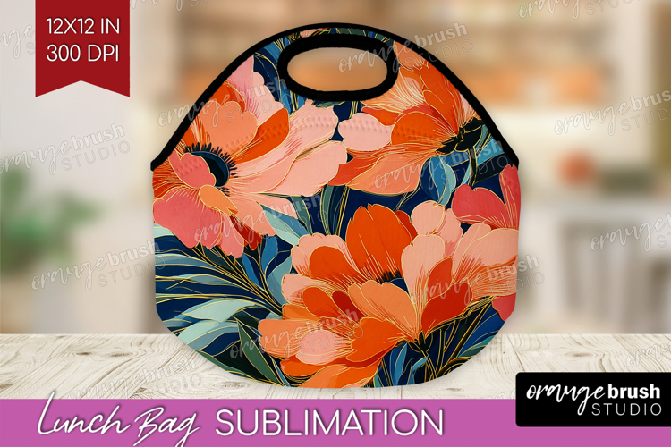 Floral Lunch Bag - Sping Flowers Lunch Bug PNG Sublimation