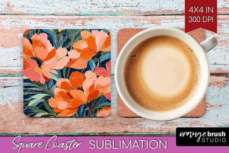 Floral Square Coaster - Sping Flowers Coaster PNG