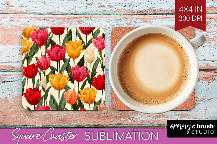 Floral Square Coaster - Sping Flowers Coaster PNG