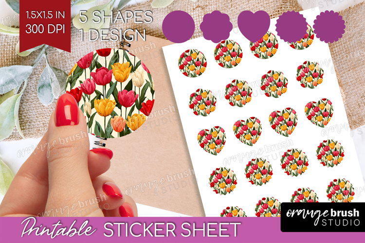 Floral Round Sticker - Sping Flowers Printable Sticker Sheet