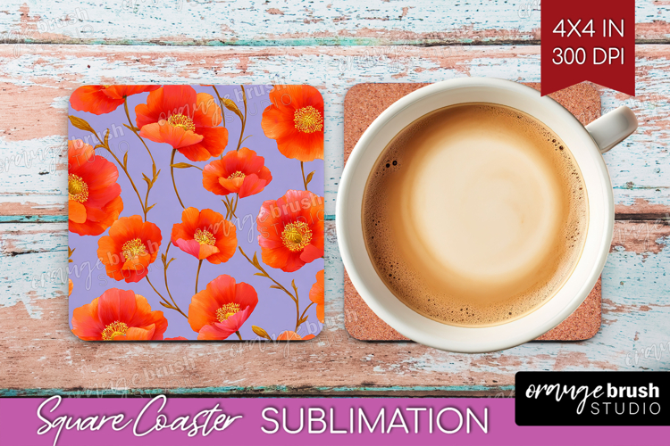 Floral Square Coaster - Sping Flowers Coaster PNG