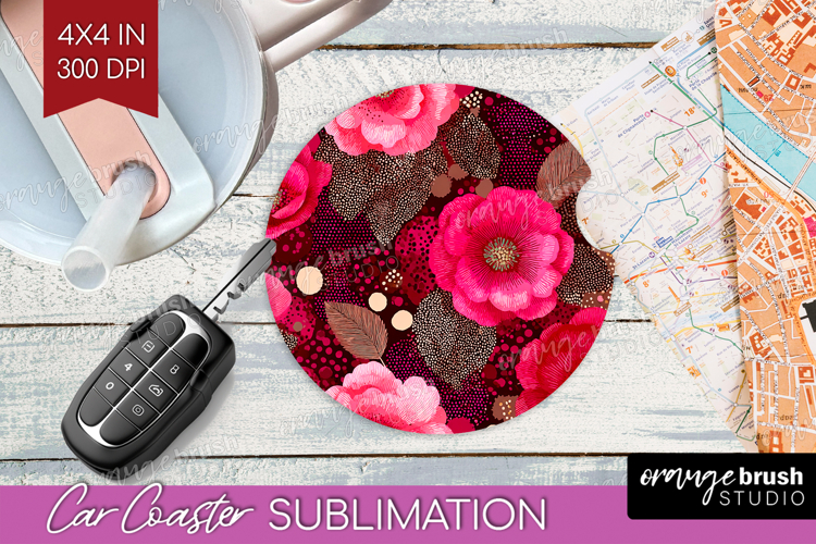 Floral Car Coaster - Sping Flowers Coaster PNG Sublimation