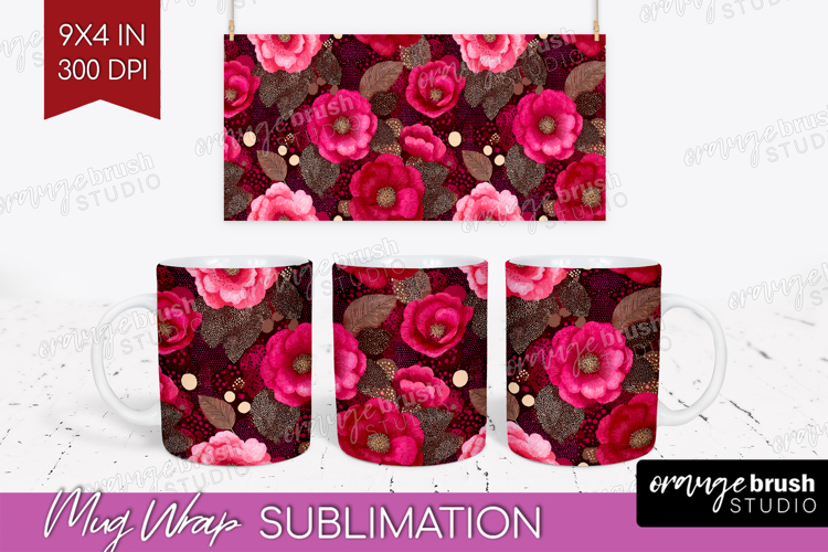 Floral Mug Wrap - Sping Flowers Mug PNG Sublimation