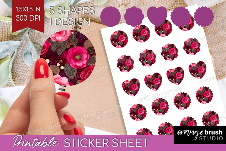 Floral Round Sticker - Sping Flowers Printable Sticker Sheet