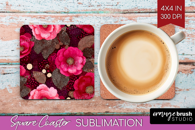 Floral Square Coaster - Sping Flowers Coaster PNG