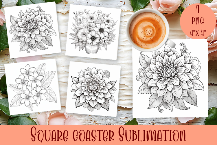 Flower coaster Sublimation, Flowers Coloring Pages