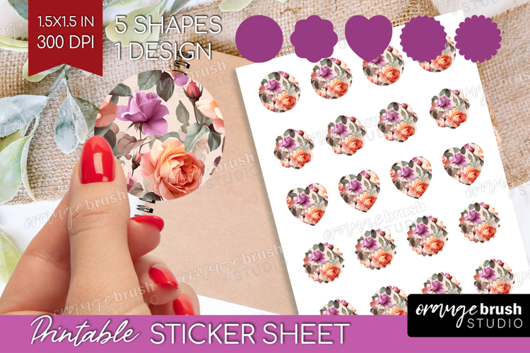 Floral Round Sticker - Sping Flowers Printable Sticker Sheet