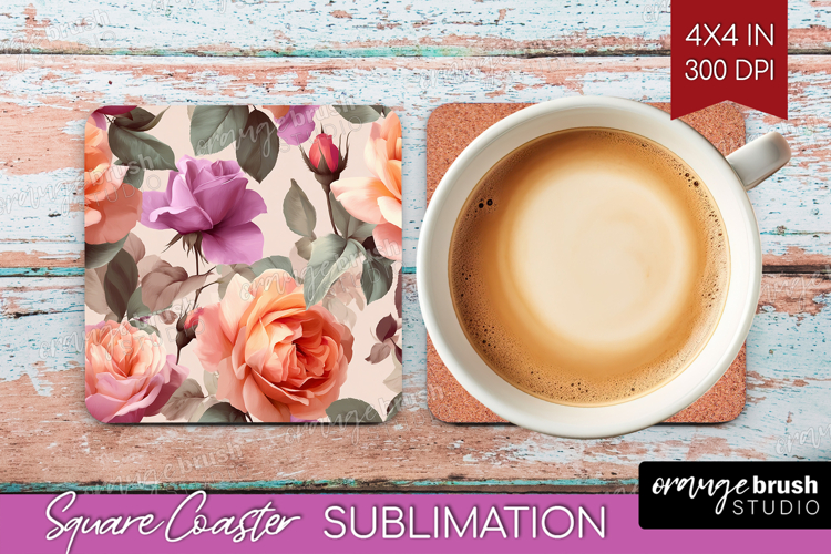 Floral Square Coaster - Sping Flowers Coaster PNG