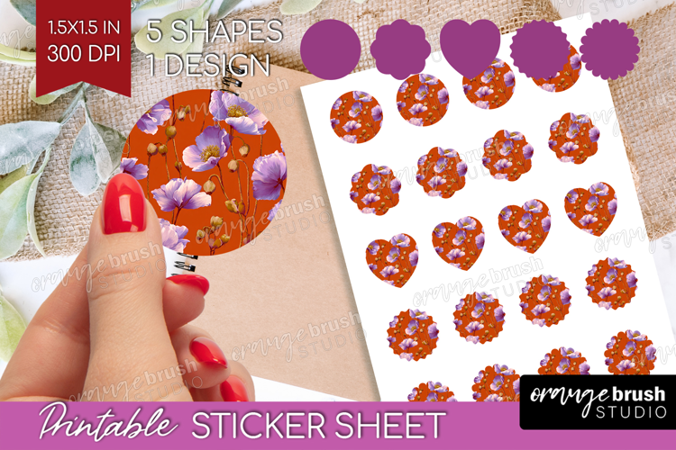 Floral Round Sticker - Sping Flowers Printable Sticker Sheet