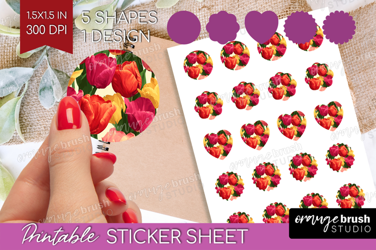 Floral Round Sticker - Sping Flowers Printable Sticker Sheet