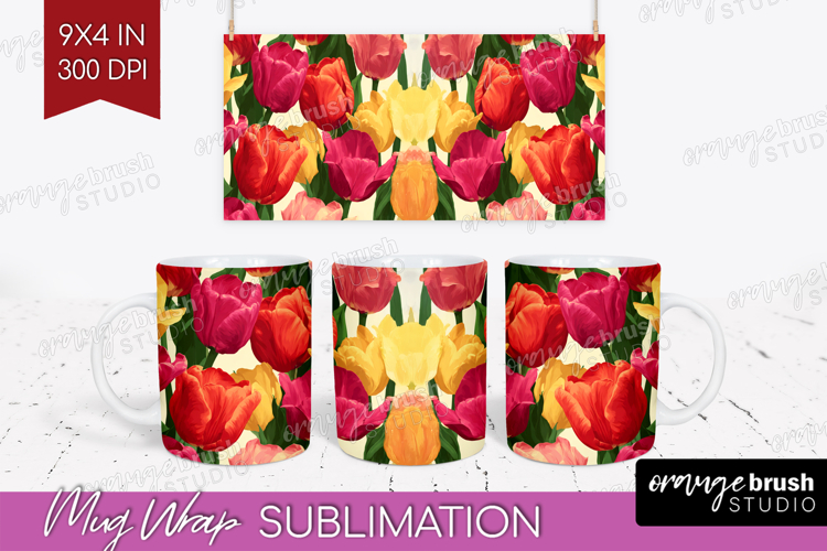 Floral Mug Wrap - Sping Flowers Mug PNG Sublimation