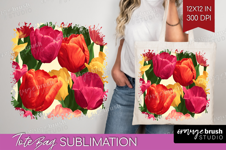 Floral Tote Bag - Sping Flowers Tote Bag PNG Sublimation