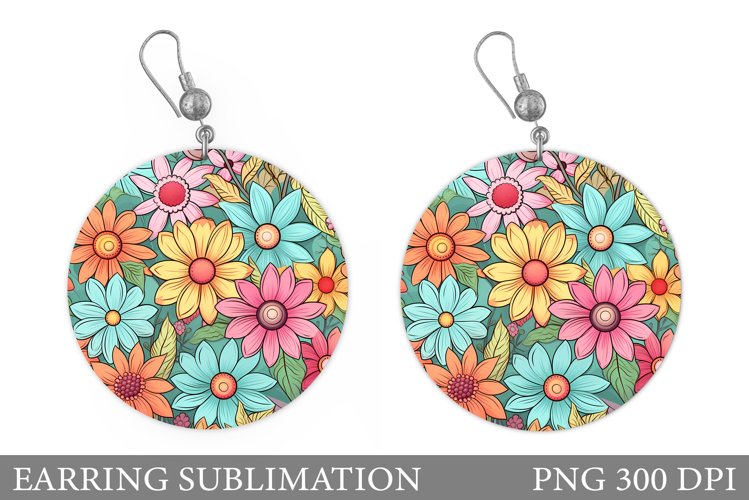Flowers Round Earring. Daisy Flowers Earring Design example image 1