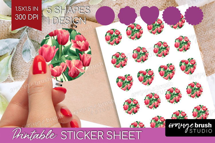 Floral Round Sticker - Sping Flowers Printable Sticker Sheet