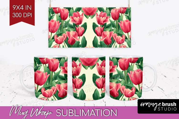 Floral Mug Wrap - Sping Flowers Mug PNG Sublimation