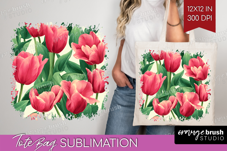 Floral Tote Bag - Sping Flowers Tote Bag PNG Sublimation